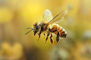 ai generado cerca arriba de un abeja con flor.generativa ai foto