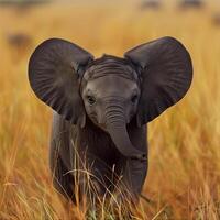 AI generated Portrait of baby african elephant  in the the grass .Generative Ai photo