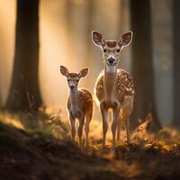 AI generated sika deer mother and fawn standing together.Generative Ai photo