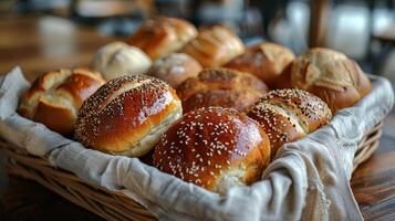 AI generated Basket of Rolls on Table photo