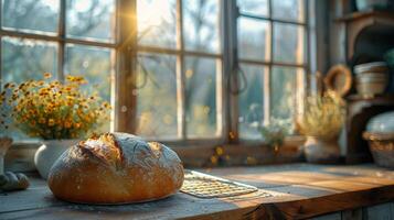 ai generado pan de un pan en de madera mesa foto