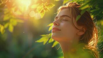 AI generated Woman Surrounded by Leaves With Closed Eyes photo