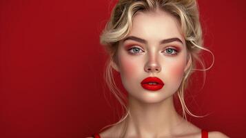 AI generated Close Up Portrait of Woman With Red Lipstick photo