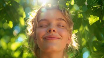 AI generated Young Girl Smiling and Looking Up Skyward photo