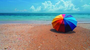 AI generated Colorful Umbrella on Sandy Beach photo