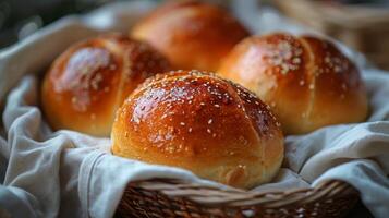 AI generated Basket of Rolls on Table photo