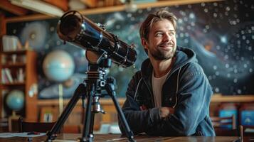 AI generated Man Observing With Telescope photo