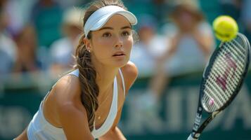 ai generado hembra tenis jugador en acción foto