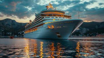 AI generated Large Cruise Ship Sailing in Open Ocean photo