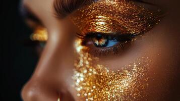 AI generated Woman With Gold Glitter on Face photo