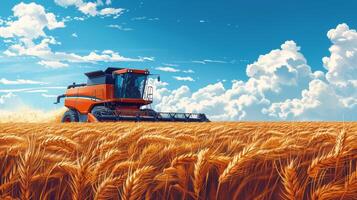 AI generated Tractor Working in Wheat Field photo
