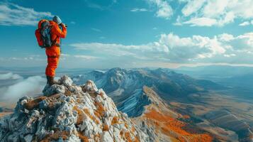 AI generated Man Standing on Mountain Summit photo