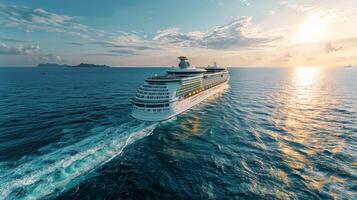 AI generated Cruise Ship Sailing in Ocean at Sunset photo