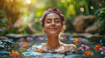 AI generated Woman in Water With Flower Hair photo