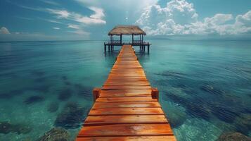 AI generated Wooden Dock Extending Into Ocean photo