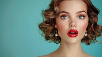 AI generated Woman Wearing Red Lipstick. photo