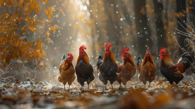 AI generated Chickens Walking Across Grass Field photo