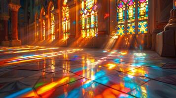 AI generated Room Filled With Many Stained Glass Windows photo