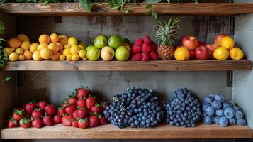 AI generated Assorted Fruits on Shelf photo