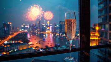 AI generated Champagne Glass With Fireworks photo