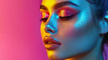 AI generated Woman With Bright Makeup and Neon Makeup photo