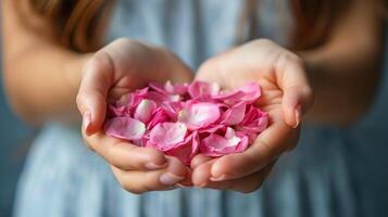 AI generated Woman Holding Pink Flowers photo