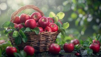 AI generated Basket Filled With Red Apples photo