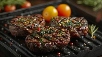 AI generated Grilled Steak Cooking With Vegetables photo