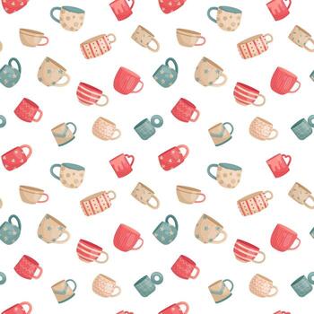 Vector pattern with different mugs