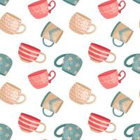 Vector pattern with pink, blue and beige mugs