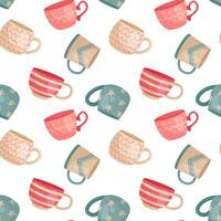 Vector pattern with pink, blue and beige mugs