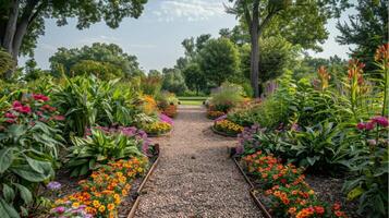 AI generated Vibrant Garden Bursting With Colorful Flowers photo