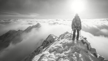 AI generated Man Standing on Snow Covered Mountain photo