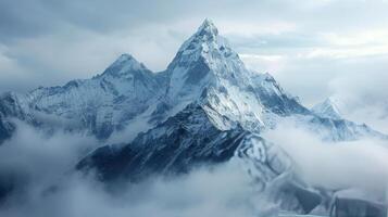 AI generated Mountain Shrouded in Clouds and Lightning photo