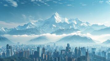 AI generated Cityscape With Majestic Mountains photo