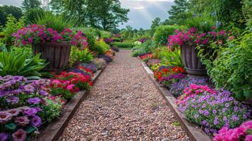 AI generated Vibrant Garden Bursting With Colorful Flowers photo