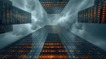 AI generated Tall Buildings in Cloudy Sky photo