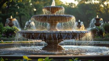 ai generado agua fuente en parque foto