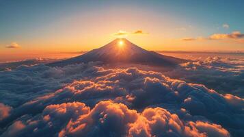 ai generado majestuoso montaña con nubes foto