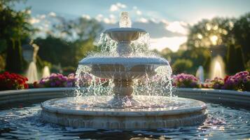 ai generado agua fuente en parque foto