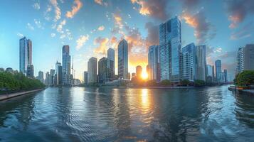 AI generated City Skyline Over Vast Water photo