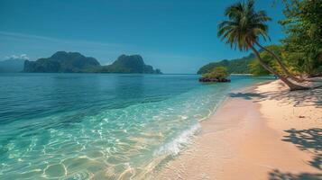 ai generado tropical playa con palma arboles y claro agua foto