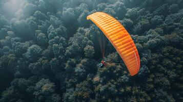 ai generado persona parasailing terminado lozano verde bosque foto