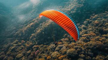 ai generado persona parasailing terminado lozano verde bosque foto