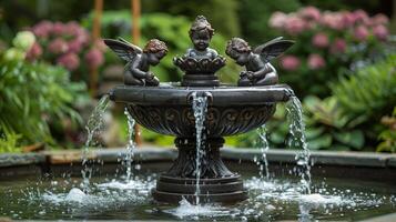 AI generated Three Little Angels Sitting on Fountain photo