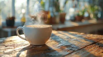 AI generated Coffee Cup on Table by Window photo