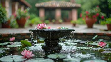 AI generated Bowl of Water Floating on Pond photo