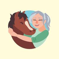 mujer con un pequeño caballo vector