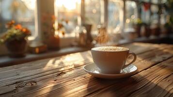 AI generated Coffee Cup on Table by Window photo