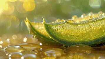 AI generated Close Up of Aloe Vera Jar on Table photo